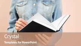  Presentation with open book - Presentation featuring holding open book on color background and a coral colored foreground