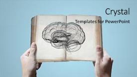  Presentation with cartoon kids holding hands - Presentation theme enhanced with holding opened book with brain background and a light blue colored foreground