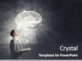  Presentation with brain - Beautiful slide deck featuring holding opened book with brain backdrop and a dark gray colored foreground