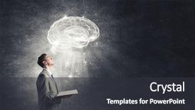  Presentation with brain - Beautiful slide deck featuring holding opened book with brain backdrop and a dark gray colored foreground