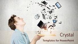  Presentation with flying - Presentation theme having holding opened book with icon background and a  colored foreground