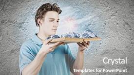  Presentation with book - Cool new presentation theme with holding opened book with mountain backdrop and a  colored foreground