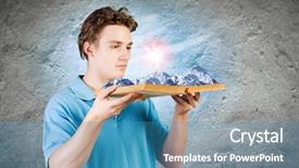  Presentation with helping man mountain - Cool new presentation design with holding opened book with mountain backdrop and a  colored foreground