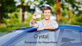  Presentation with glasses - Presentation design with holding out his driving license background and a light blue colored foreground