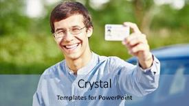  Presentation with hispanic - Beautiful presentation featuring holding out his driving license backdrop and a light blue colored foreground