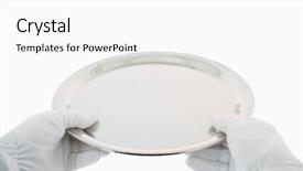  Presentation with hands holding - Cool new presentation design with holding out large silver tray backdrop and a  colored foreground