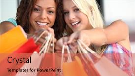  Presentation with plastic bag - Slides having holding out their shopping bag background and a coral colored foreground