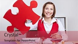  Presentation with red puzzle - Beautiful theme featuring holding oversized red jigsaw puzzle backdrop and a red colored foreground