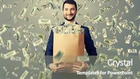  Presentation with paper bag - Amazing PPT theme having coffee time charming young woman expressing positivity and holding paper cup while looking aside backdrop and a light gray colored foreground