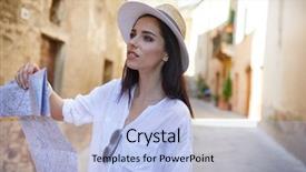  Presentation with hat - PPT layouts consisting of holding paper map finding right background and a light blue colored foreground