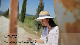  Presentation with gps map to route destination - Theme with holding paper map finding right background and a coral colored foreground