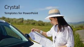  Presentation with gps map to route destination - Slides having holding paper map finding right background and a light blue colored foreground