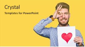  Presentation with paper - PPT theme consisting of holding paper with red heart background and a yellow colored foreground