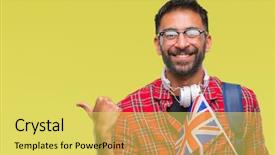  Presentation with united kingdom - Presentation design with holding passport of united kingdom background and a yellow colored foreground