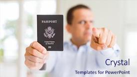 Presentation with united states - Slide set featuring holding passport of united states background and a sky blue colored foreground