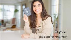  Presentation with woman diversity women socialize unity - PPT layouts having holding passport of united states background and a soft green colored foreground