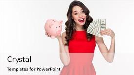  Presentation with piggy bank - PPT layouts featuring holding piggy bank and money background and a white colored foreground