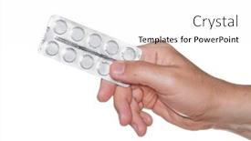  Presentation with pills - Amazing slides having holding pills in hand backdrop and a white colored foreground