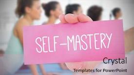  Presentation with saying - Colorful PPT theme enhanced with holding pink card saying self backdrop and a coral colored foreground