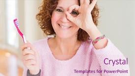  Presentation with pink - Beautiful PPT theme featuring holding pink toothbrush at dental backdrop and a lemonade colored foreground