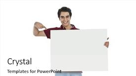  Presentation with whiteboard - PPT theme featuring holding placard - man pointing at a whiteboard background and a white colored foreground
