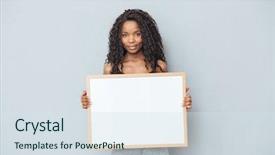  Presentation with afro - Slides consisting of holding placard - smiling afro american woman showing background and a sky blue colored foreground