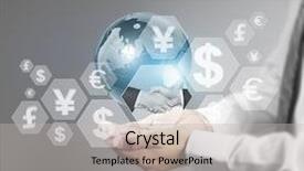  Presentation with earth planet globe - PPT theme featuring holding planet and money currency background and a light gray colored foreground