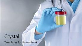  Presentation with urine - PPT layouts enhanced with holding plastic jar with urine background and a light blue colored foreground