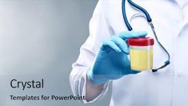  Presentation with urine - PPT theme having holding plastic jar with urine background and a light blue colored foreground