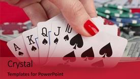  Presentation with playing cards - Amazing slides having holding playing cards royal flush backdrop and a  colored foreground