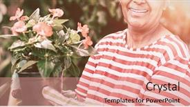  Presentation with kneeling - Colorful presentation theme enhanced with holding potted plant while kneeling backdrop and a coral colored foreground