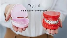  Presentation with orthodontic - Slide deck enhanced with holding-professional-orthodontic-denture background and a light gray colored foreground