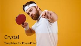  Presentation with sports table tennis - Slide deck featuring holding racket for table tennis background and a gold colored foreground