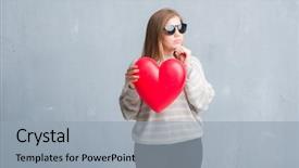  Presentation with red grey - Theme enhanced with holding red heart in love background and a  colored foreground