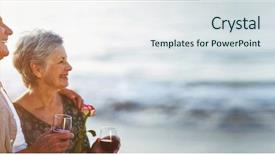  Presentation with senior couple - Beautiful presentation design featuring holding rose and red wine backdrop and a sky blue colored foreground