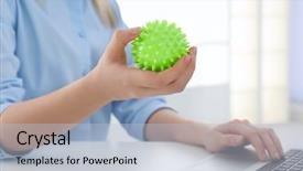  Presentation with rubber - Theme consisting of holding rubber ball at work background and a light blue colored foreground
