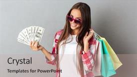  Presentation with cheerful - Beautiful slide deck featuring holding shopping bags and dollar backdrop and a coral colored foreground