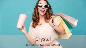  Presentation with water cup - Audience pleasing theme consisting of holding shopping bags and soda backdrop and a lemonade colored foreground