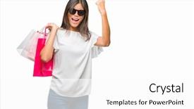  Presentation with asian - Presentation theme consisting of holding shopping bags on sale background and a  colored foreground