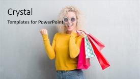  Presentation with emotion - PPT theme enhanced with holding shopping bags on sales background and a light gray colored foreground