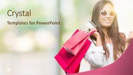  Presentation with woman pushing shopping trolley - Amazing PPT layouts having holding shopping bags on sales backdrop and a  colored foreground