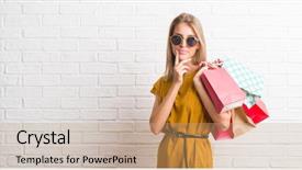  Presentation with paint white brick wall - Theme consisting of holding shopping bags on sales background and a  colored foreground