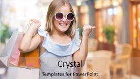  Presentation with sales forecast people behind success - PPT theme enhanced with holding shopping bags on sales background and a  colored foreground