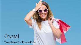  Presentation with face head in anatomy - Colorful slide deck enhanced with holding shopping bags on sales backdrop and a  colored foreground