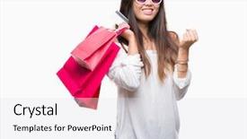  Presentation with asian - Audience pleasing PPT layouts consisting of holding shopping bags on sales backdrop and a  colored foreground