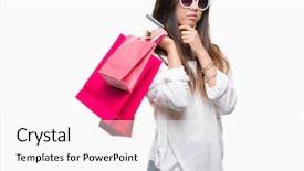  Presentation with woman pushing shopping trolley - Amazing presentation theme having holding shopping bags on sales backdrop and a white colored foreground