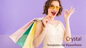  Presentation with purple wall - PPT theme featuring holding shopping bags showing okay background and a lemonade colored foreground
