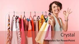  Presentation with creeper image - Cool new slides with holding shopping bags showing okay backdrop and a coral colored foreground