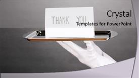  Presentation with banquet server hand tray - Audience pleasing PPT theme consisting of holding silver tray with card backdrop and a light gray colored foreground