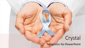  Presentation with healthcare blue ribbon - PPT layouts having holding sky blue prostate cancer background and a coral colored foreground